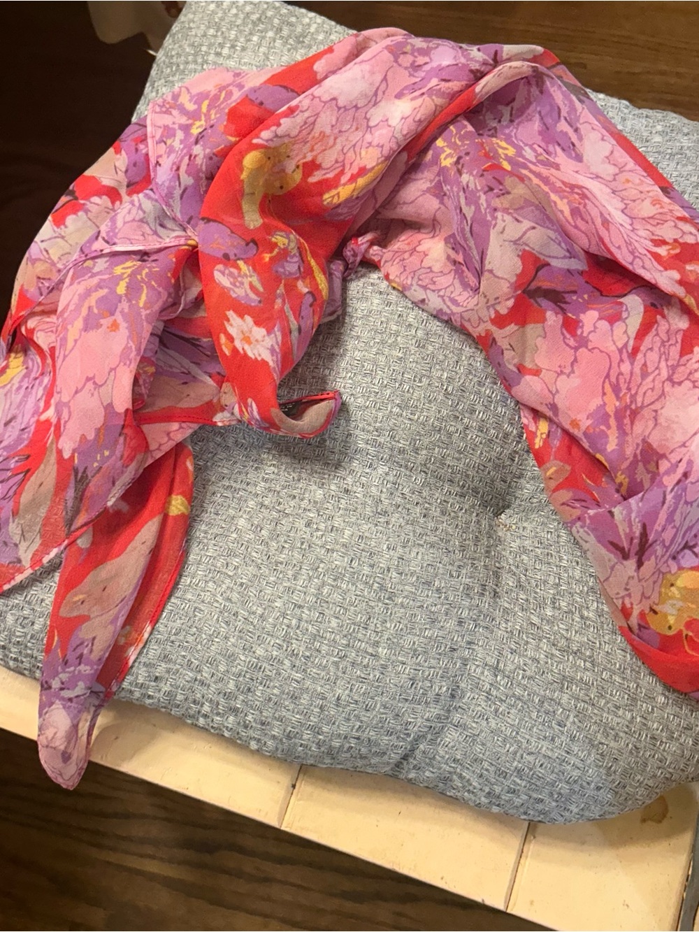 Vivienne Tam Red and Purple Floral Silk Scarf